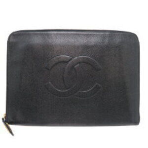 Chanel Coco Mark PC Case Caviar Leather Clutch Bag Black Listed